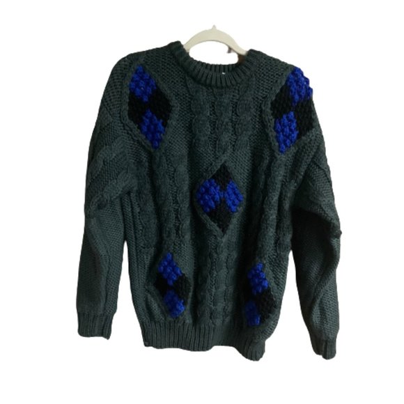 Forum Other - Vintage Forum Men's Chunky Gray With Blue & Black Diamond Knit X-Large Sweater